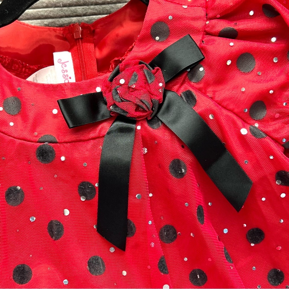 Jessica Ann Adorable Party/Holiday Dress-EUC Red/Blk Polka Dot w/Sparkles - Picture 2 of 11